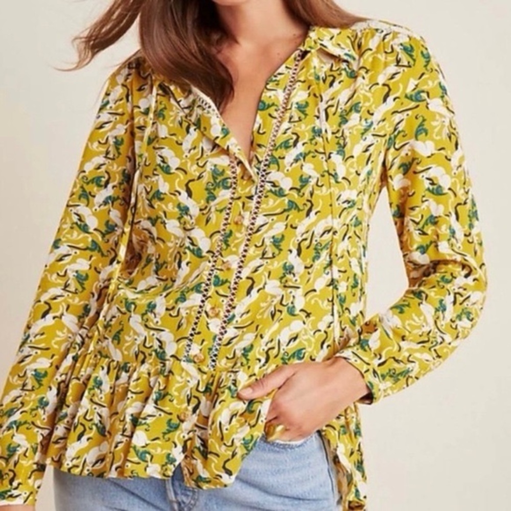 Anthropologie Maeve Janie Peasant Hare Rabbit Flare Top Size 0